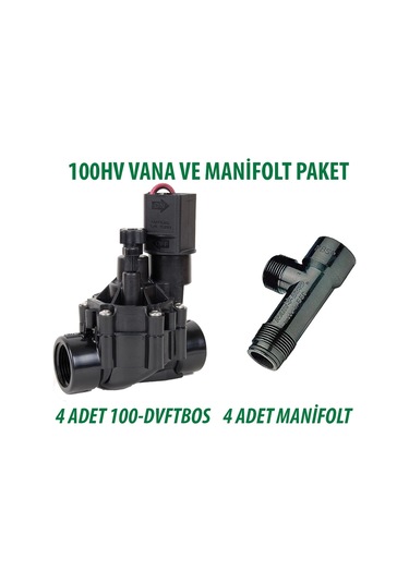Rain Bird 100dvftbos Solenoid Vana 1 İnç 9v. 4 Adet Ve Bağl. Kollektörü Te Manifolt 1"x1"x1" 4 Adet