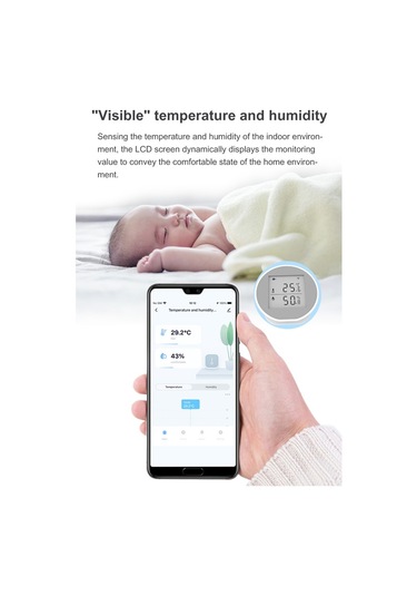 Alexa Ve Google Home İle Uyumlu Yüksek Ve Düşük Sıcaklık Nem Monitörü Beyaz