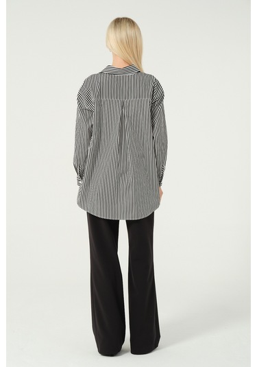 Basic Oversize Çizgili Gömlek Hipnotize Çok Renkli
