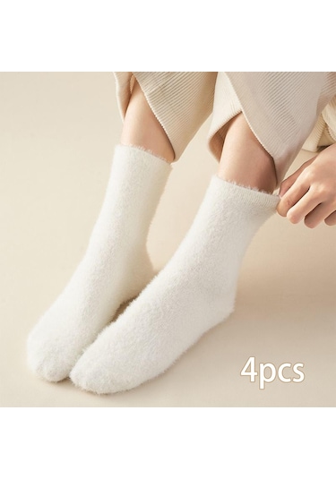 Suntek 4 Çift Kadın Çorap Sıcak Termal Soğuk Hava Beyaz Beyaz