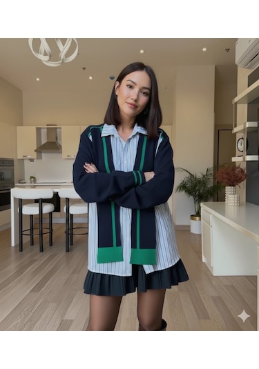 Cemo Spor Şık Bisiklet Yaka Katmanlı Gömlek Süveter Yelek Laci-yeşil-bebemavisi