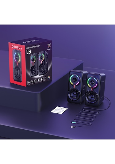 Onikuma L6 3D Ses Efektli RGB Işıklı USB Kablolu Hoparlör