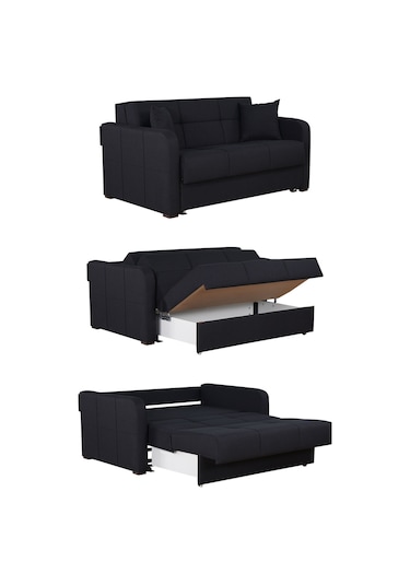 Kilim Mobilya Adonis Çift Kişilik Yataklı Kanepe 140 Mat Siyah