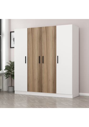 Kale 4 Kapaklı 2 Çekmeceli - Dolap - Beyaz/dore 190cm Çok Renkli