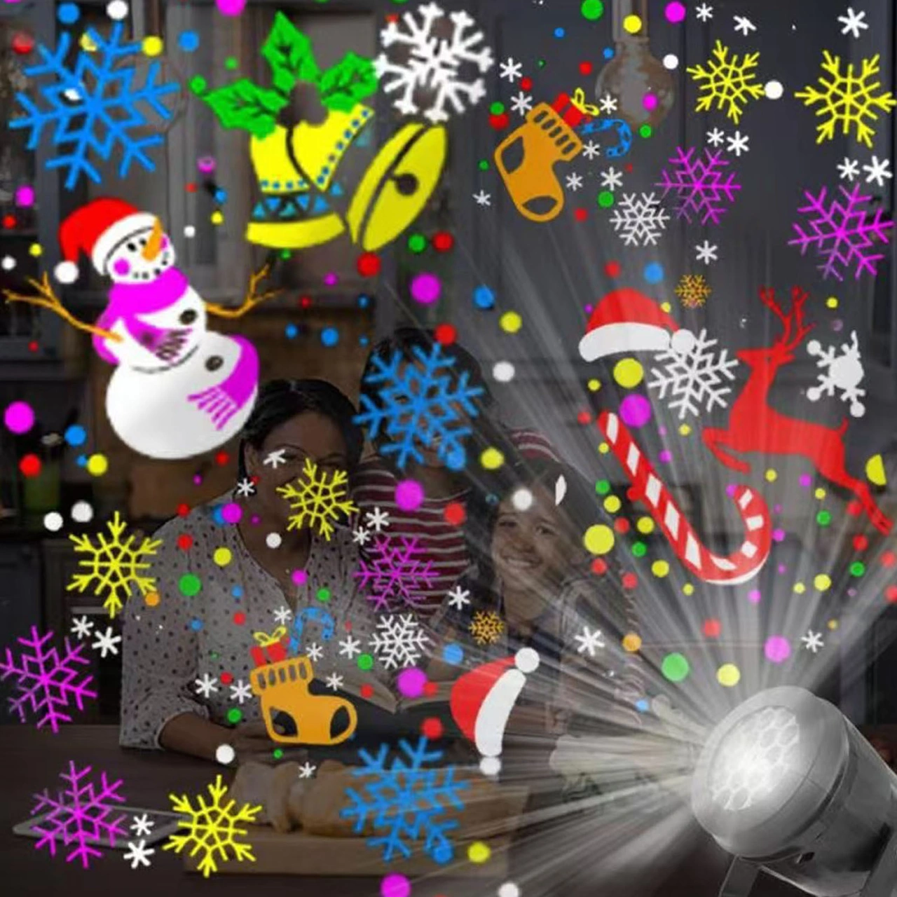 Hombey Led Noel Projeksiyon Lambası 16 Desenli 360 Döner Ev Bahçe Dekorasyon Işığı Avrupa Şarjı