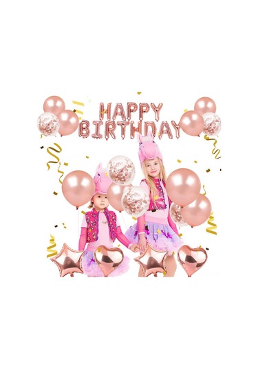 Vkemall Gül Altın Renkli Doğum Günü Partisi Dekorasyon Seti - Lateks Ve Aluminyum Folyo Balonlar İle Unutulmaz Parti Stili