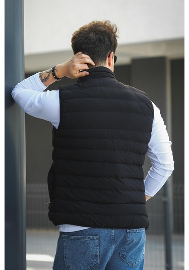 Doxfa Suya Dayanıklı Cepli Fermuar Detaylı Dik Yaka Erkek Şişme Yelek Siyah