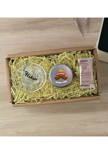 Bk Gift Kişiye Özel İsimli Dtf Baba Temalı Cam Kahve Fincanı + Türk Kahvesi + Gümüş Metal Kutuda Mum Seti-3