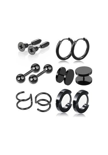 Novahub Siyah Birleştirme Seti Paslanmaz Çelik Titanyum Çelik Küpe Küpe Küpe Kulak Tokası Takı Siyah