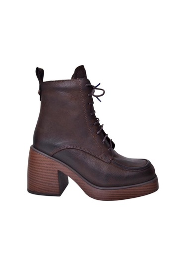 Mammamia D24kb-4615 Platform Topuklu Kadın Deri Bot Kahve Nubuk