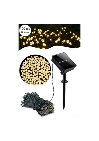 100 Ledli 12 Metre Solar Şerit Bahçe Dekorasyon Aydınlatma Sarı Işık Güneş Enerjili Sarı