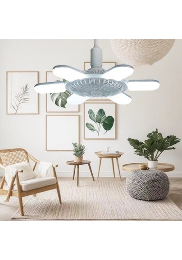 Sıpın Vidalı Tavan Katlanabilir Işığı - Beyaz Işıklı Fan Ve Aydınlatma E27 Yn, Pratik Tavan Fanı Beyaz