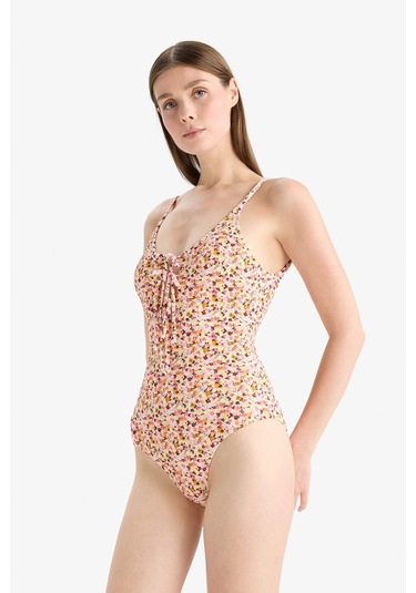 Defacto Regular Fit Çiçekli Bürümcük Askılı Mayo-fall İn Love E5208ax25smrd194 Kırmızı