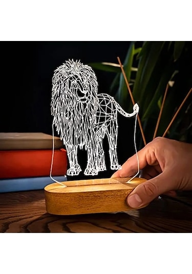 Geometrik Aslan Tasarımlı 3d Led Gece Lambası .