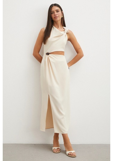 Uterpe Drapeli Cut-out Elbise Krem