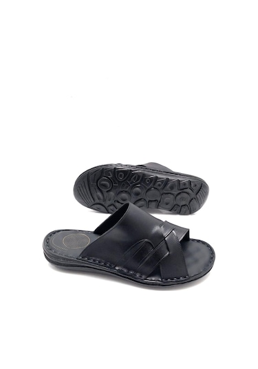 Tam Ortopedik Rahat Masajlı Hakiki Deri Erkek Terlik Siyah