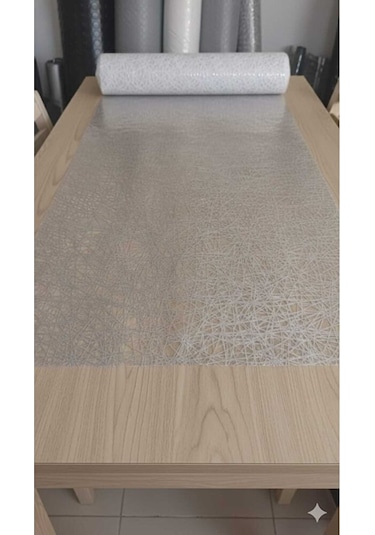 140 X 200 Cm Silinebilir Lüks Masa Örtüsü Şeffaf Hasır Desen Gri Çok Renkli