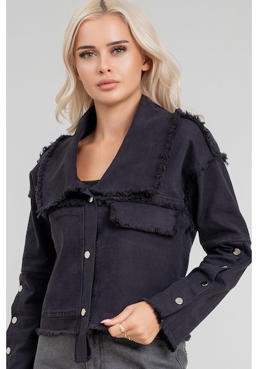 Kadın Power Likralı Pamuklu Kumaş Kol Ve Önü Çıt Çıtlı Pis Dikişli Mont Siyah