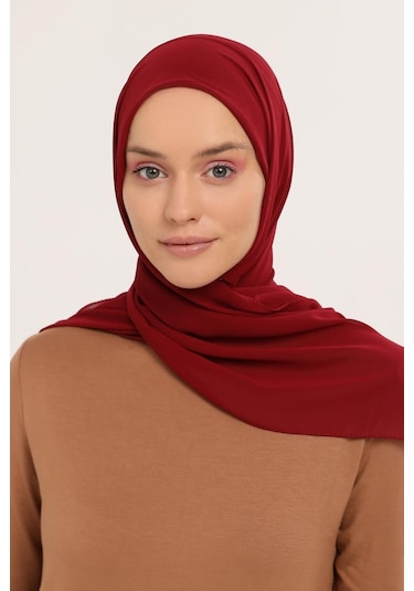 Hazır Pratik Lüks Geçmeli Lastikli Boneli Şifon Şal Bordo