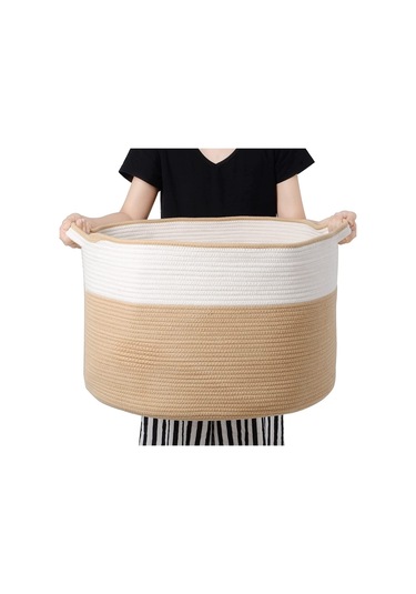 45x35 Jüt Pamuklu Büyük Boy Sepet, Battaniye, Oyuncak Sepeti Jütbeyaz