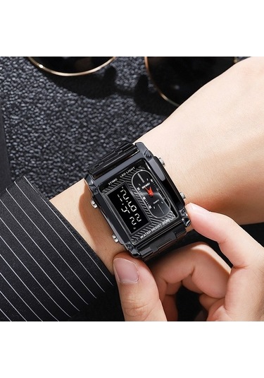 Fastbuy Skmeı 1868 Kare Çift Ekran Su Geçirmez Erkek İzle, Stil: Çelik Kemer Gül Altın Çok Renkli Çok Renkli