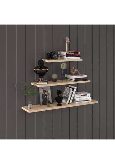 Modern Organizer Düzenleyici Dekoratif Kitaplık Banyo Mutfak 3'lü Duvarrafı Meşe