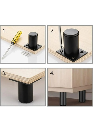 Siyah 4 Mat Mobilya Ayağı, 80 Mm Alüminyum, Tv Sehpası Ayakları, P Diğer
