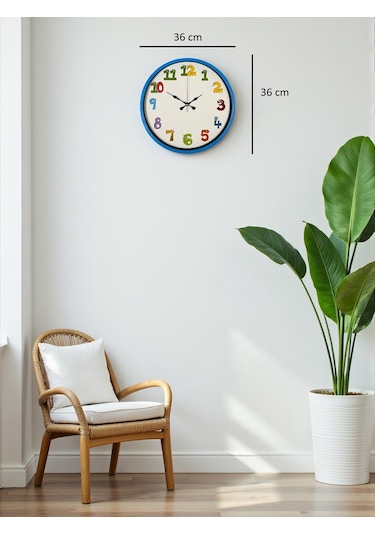 36 Cm Mavi Çocuk Odası Duvar Saati Renkli 61313381