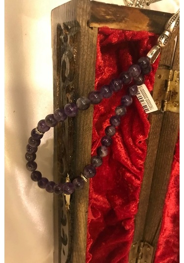 Ametist Tespih Doğal Taş Tesbih Gümüş İmameli Ahşap Kutulu Çok Renkli