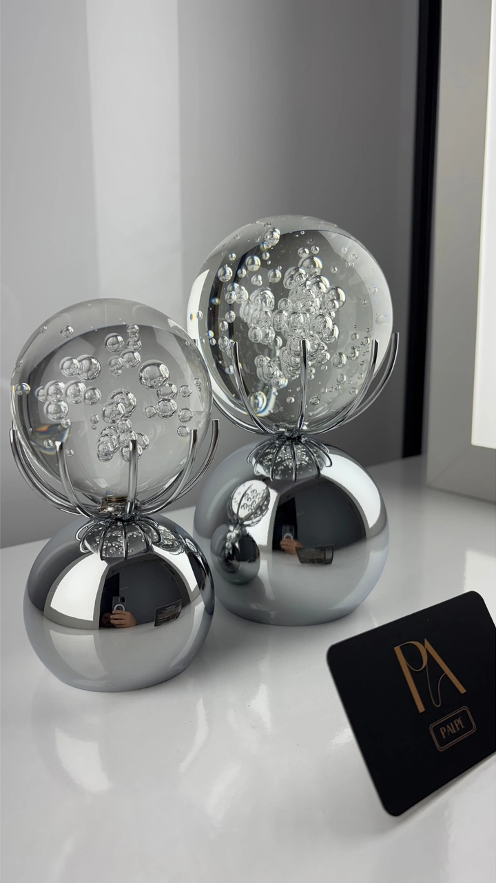 Krom 2'li Kristal Dekoratif Obje Biblo Süs Eşya Salon Aksesuar Tv Sehpa Masa Konsol Ofis Salon Dekor