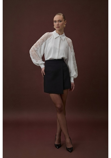 Sateen Talia Şort Etek - Siyah-137063 Siyah