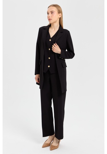 Yelek Ceket Pantolon Takım Siyah Siyah