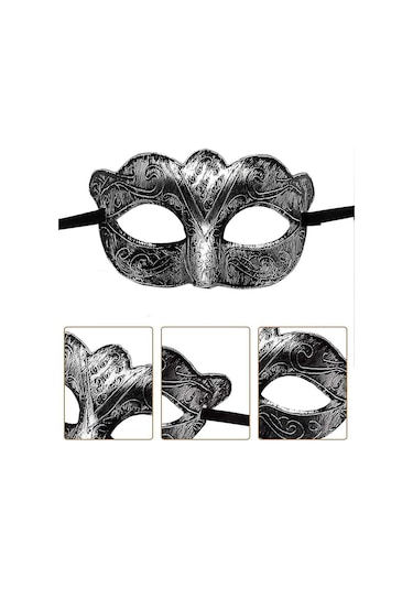 Maskeli Balo Antik Gri Gümüş Eskitilmiş Maske Balo Venedik