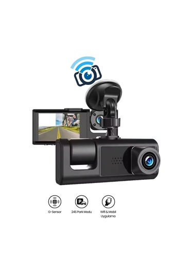 Araç İçi Wi-fi Güvenli Sürüş Kamerası Shd Ön İç 2 Kameralı G-sensör Mobil Uygulama İle Kolay İzleme