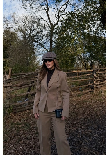 Camel Tek Düğmeli Ceket Pantolon Takım - 9480 Camel