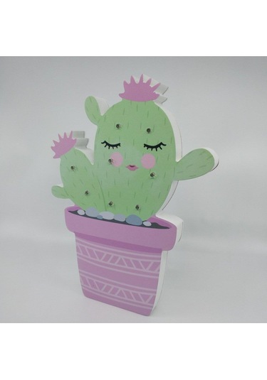 Kaktüs Tasarımlı Ahşap Gce Lambasıı-1363 Çok Renkli