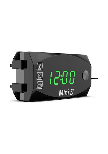 Gerilim Saat Ve Sıcaklık 3'ü 1 Arada Led Elektronik Metre Büyük Ekran Dijital Ekran Su Geçirmez Ve Toz Geçirmez Voltmetre Yeşil Işık Yeşil
