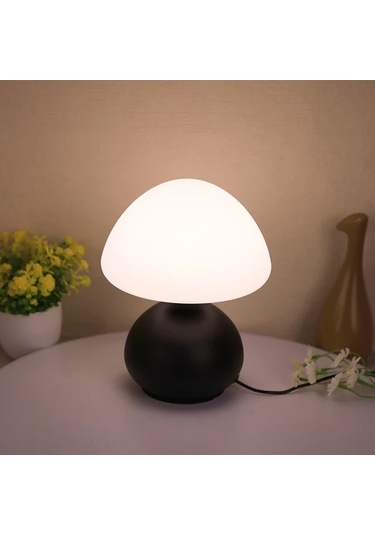 Willowhaven 1pc Simple Retro Siyah Top Mantar Masa Lambası, Usb Bağlantı, 3 Renk, Kısılabilir, Yatak Odası Ve Çalışma Odası Işık Füme