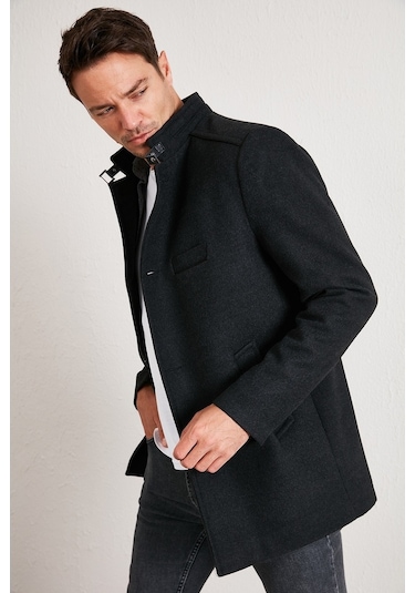 Buratti Slim Fit Pamuklu Kaşe Erkek Kaban 5841012 Füme Buratti Slim Fit Pamuklu Kaşe Erkek Kaban 5841012 Füme