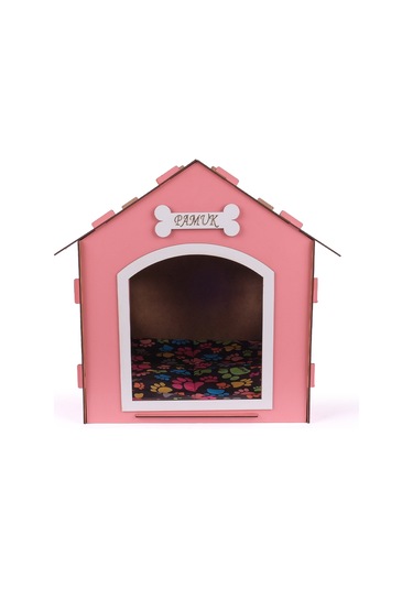 Ahşap Özel İsim Baskılı Dekoratif Köpek Evi-kulübesi, Küçük Irk Köpekler İçin Kulübe, Köpek Kulübesi Pembe