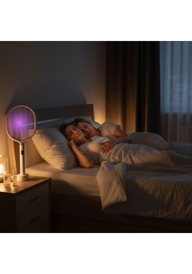 Usb Şarjlı Beyaz Renk Kendiliğinden Standlı Şarj Göstergeli Uv Işıklı Sinek Öldürme Raketi Ltd-718