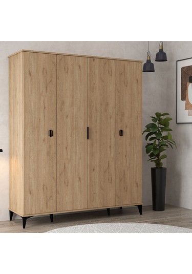 6401 Neva 4 Kapılı 200 Cm Gizli Çekmeceli Gardırop , Elbise Dolabı , Genç Odası Sepet