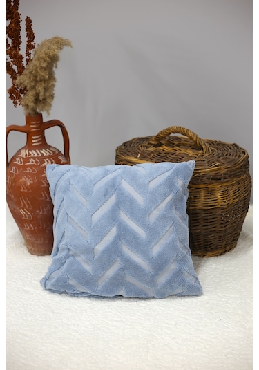 Chevron Welsoft Jakarlı Dekoratif Kırlent Kılıfı 43x43 Cm - Ztchevron Mavi