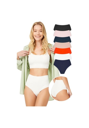 Yüksek Bel Basic Lazer Kesim Bikini Külot 7'Li Paket-Çok Renkli-M Çok Renkli