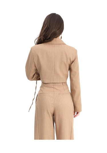 Ceket Kısa Vatkalı Fleto Cepli Çizgili - Camel-camel Camel