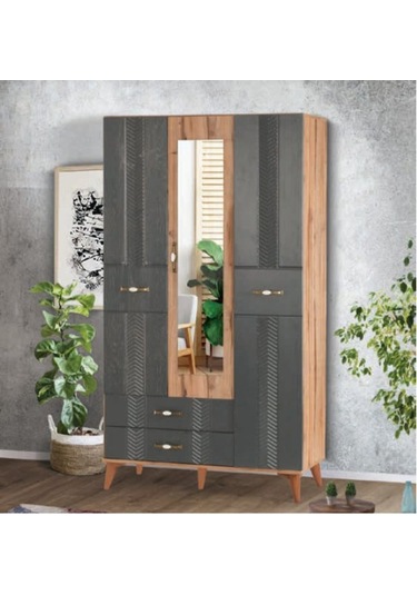Bera Atlantik Çam - Antrasit 3 Kapılı Tuğçe Dolap