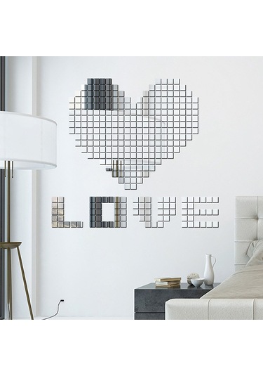 Kangvka Dıy Akrilik Gölge Yansıtan Duvar Sticker - Kreatif Mosaik Desenli Ev Dekorasyonu Gümüş Gümüş