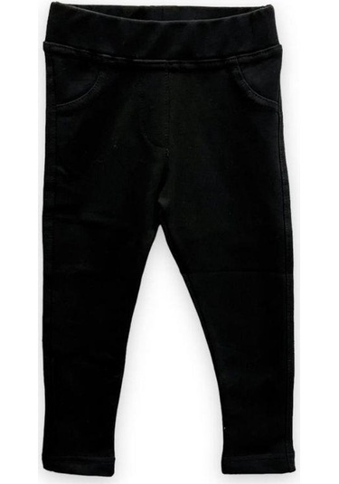 Kız Çocuk Beli Lastikli Pamuklu Tayt Pantolon-11455 SiYAH
