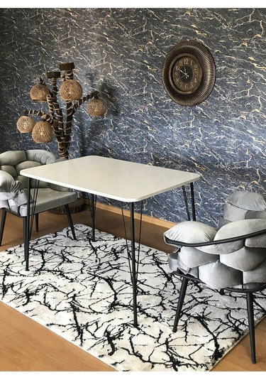 Yirmi15 Metal Siyah Ayaklı 70x110 Cm White Eclipse Çalışma Masası- Beyaz Masa