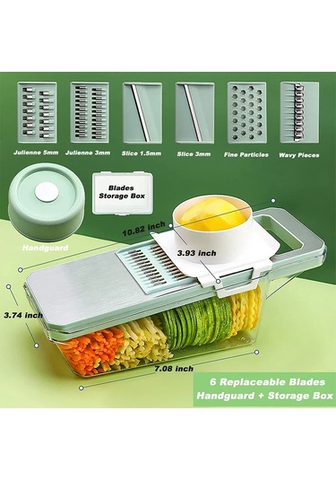 Myinkai Popüler 6'sı 1 Arada Sebze Dilimleyici Mandoline: Açık Yeşil